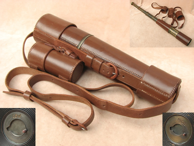 Late 18th century 3 draw marine pocket telescope with segmented draw tube, signed Dollond London. Inset shows case missing a piece of card sleeve